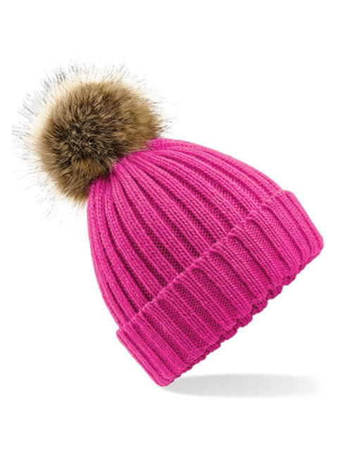 Beanie aus dickem Strick und Kunstfell